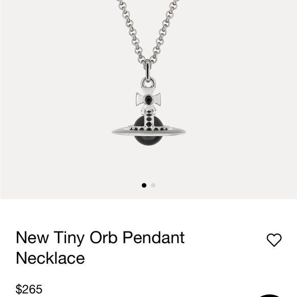 Vivienne Westwood Heart Orb Pendant Necklace Silver Tone Black Saturn Ring - Picture 9 of 10